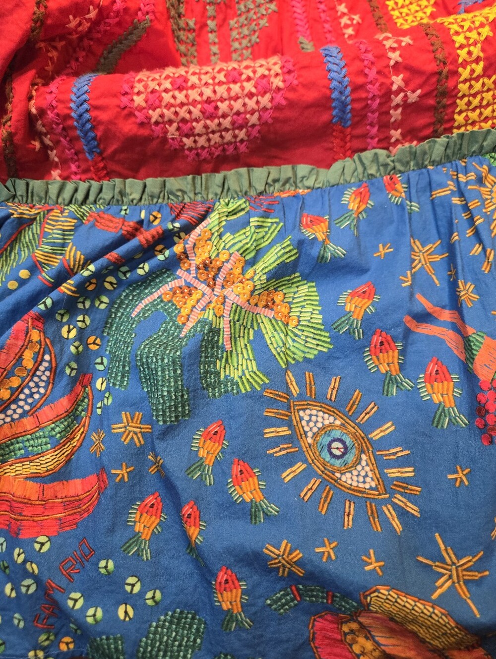 Farm Rio Colorblock Embroidered Mini Dress Multi Color Medium - Picture 8 of 12